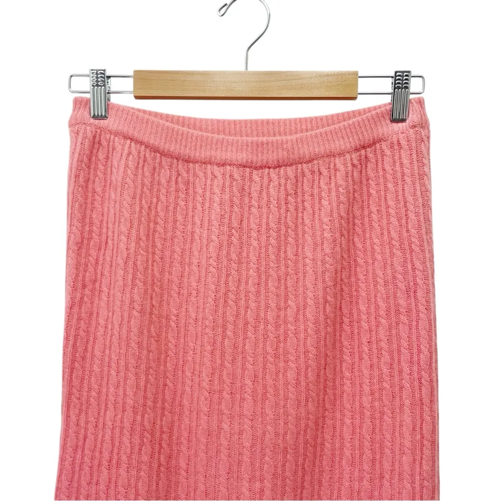 Visions Cable Knit Wool Angora Midi Skirt Pink Lambswool Made in UK Size Small - Image 6