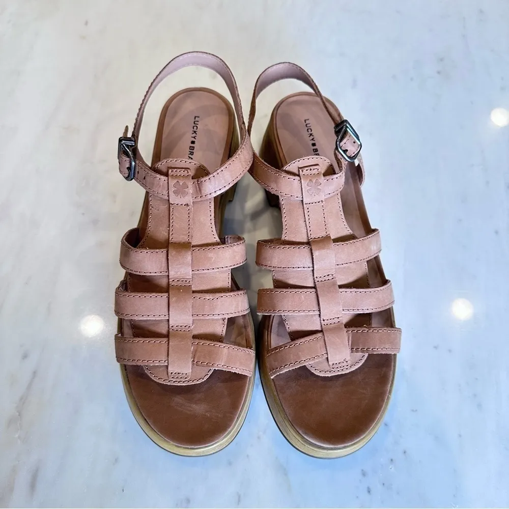 Lucky Brand Jemimmy Platform Sandal Brown Leather Woodgrain Women's‎ Size 11 - Image 3