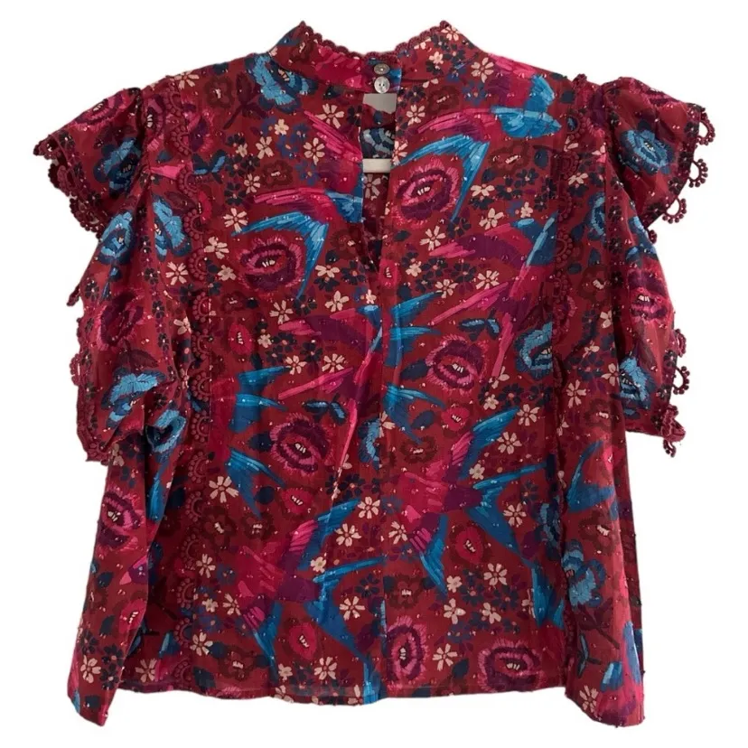 Farm Rio Floral Birds Blush Sleeveless
Blouse Size XL $149 boho embroidered fall - Image 5