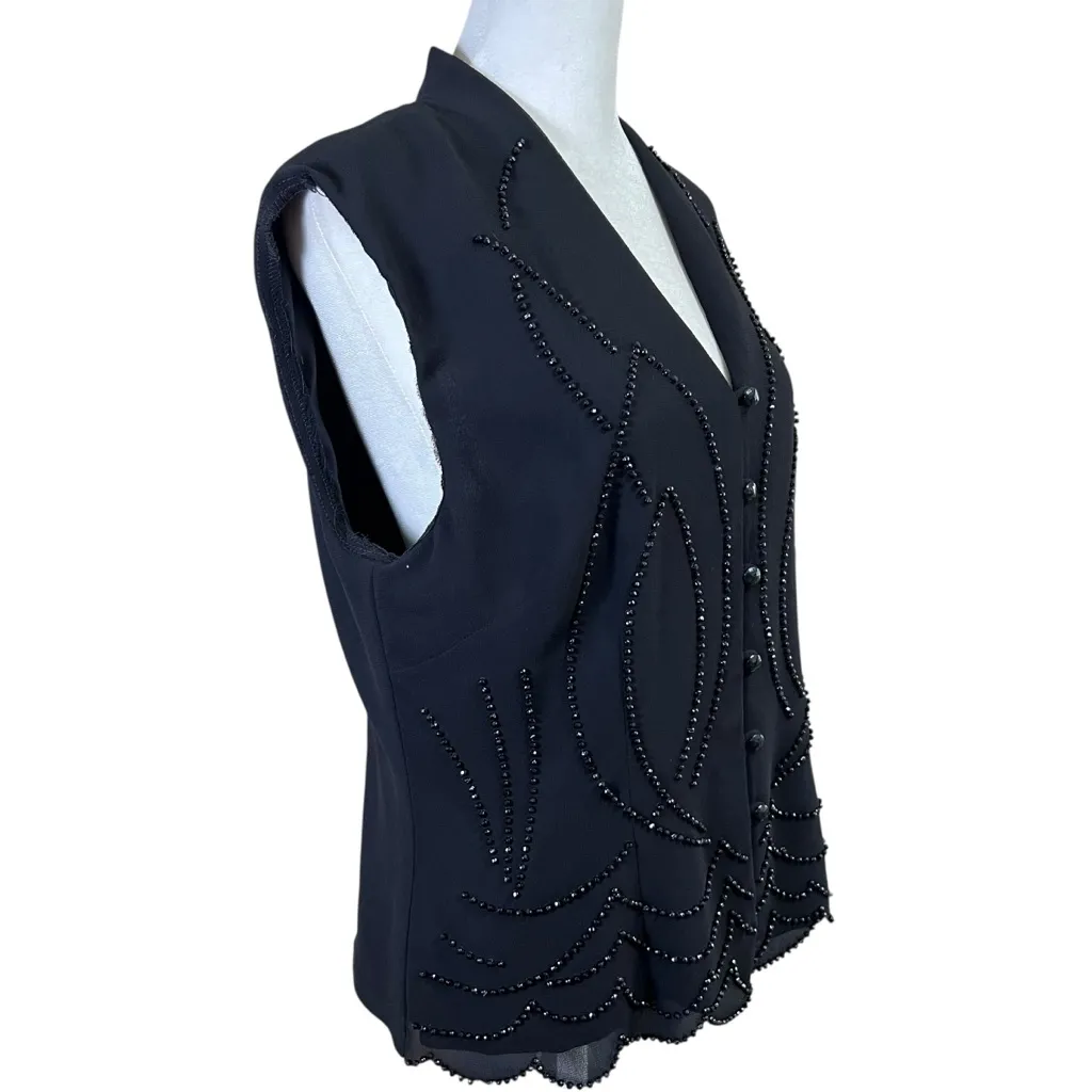 VTG 90s Y2K Brownstone Studio Beaded Vest Women Sz 10 Black Scalloped Whimsygoth - Image 9