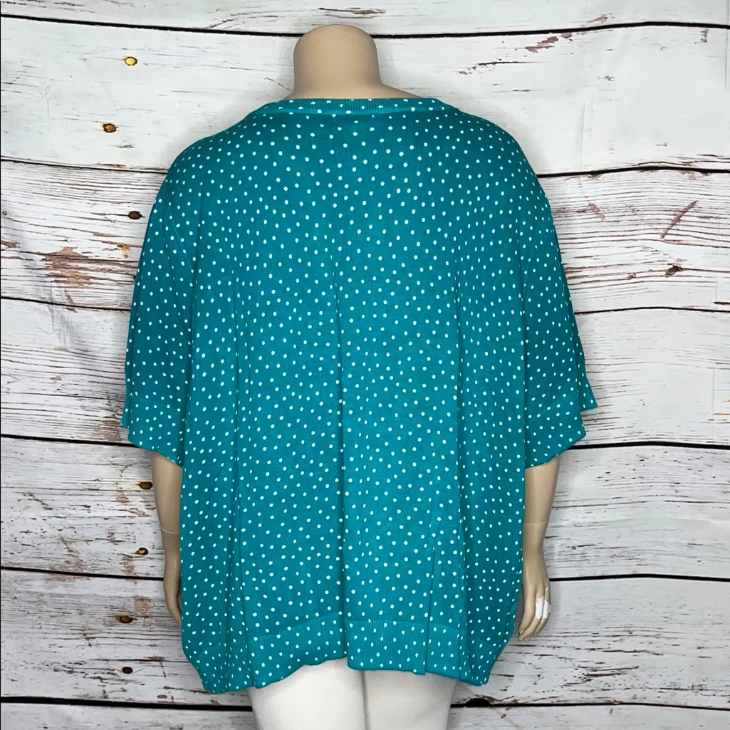Woman Within NWT Size 38/40 5X Teal - White Polka Dot Sweater Cardigan - Image 3