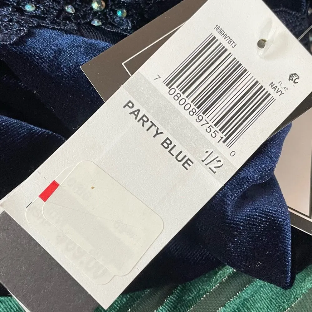 City Studios Juniors' Velvet Embellished-Waist Fit & Flare Dress Blue Size 1/2 - Image 8