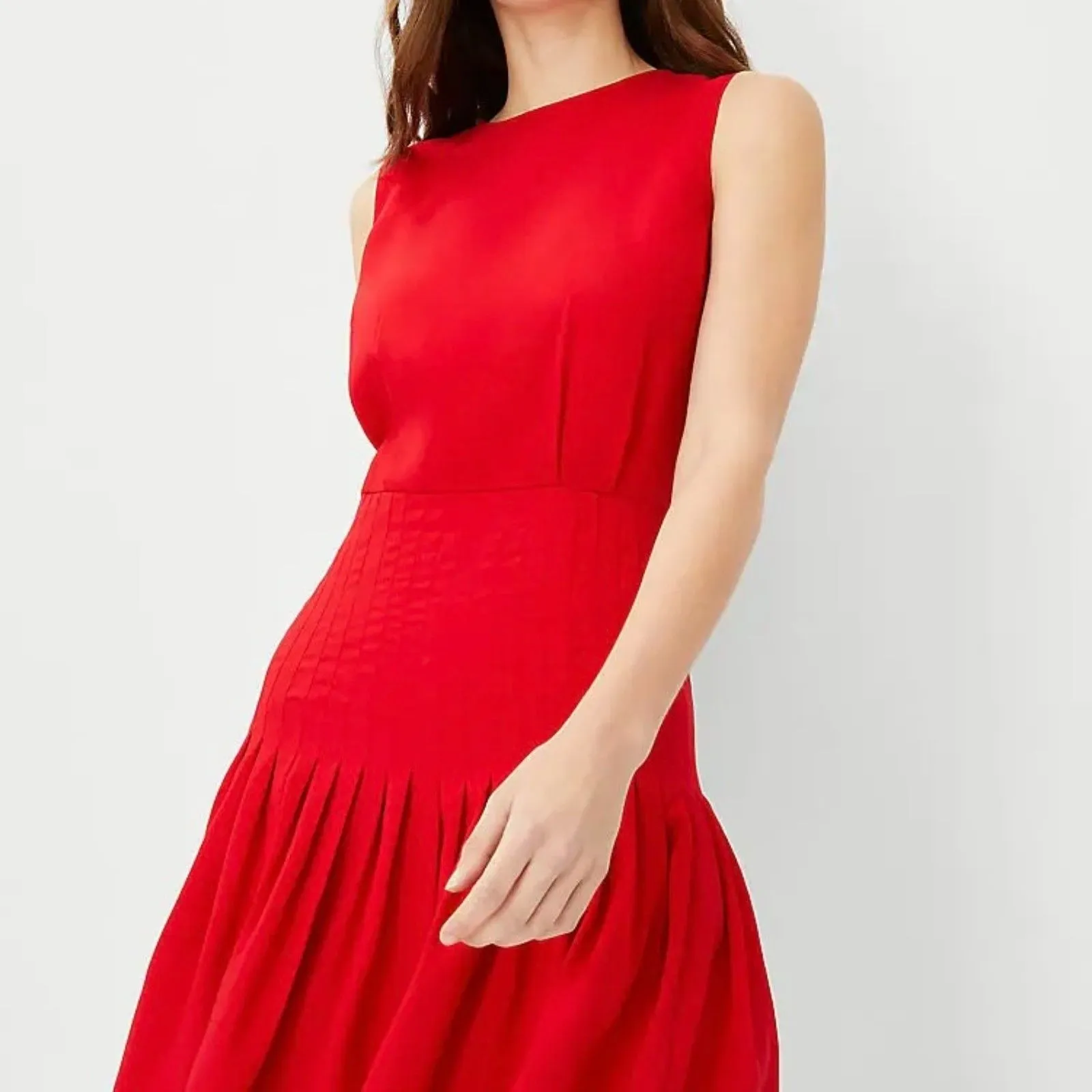Ann Taylor Pleated Flare Dress Size 18 NWT Drop Waist Red Orange - Image 3