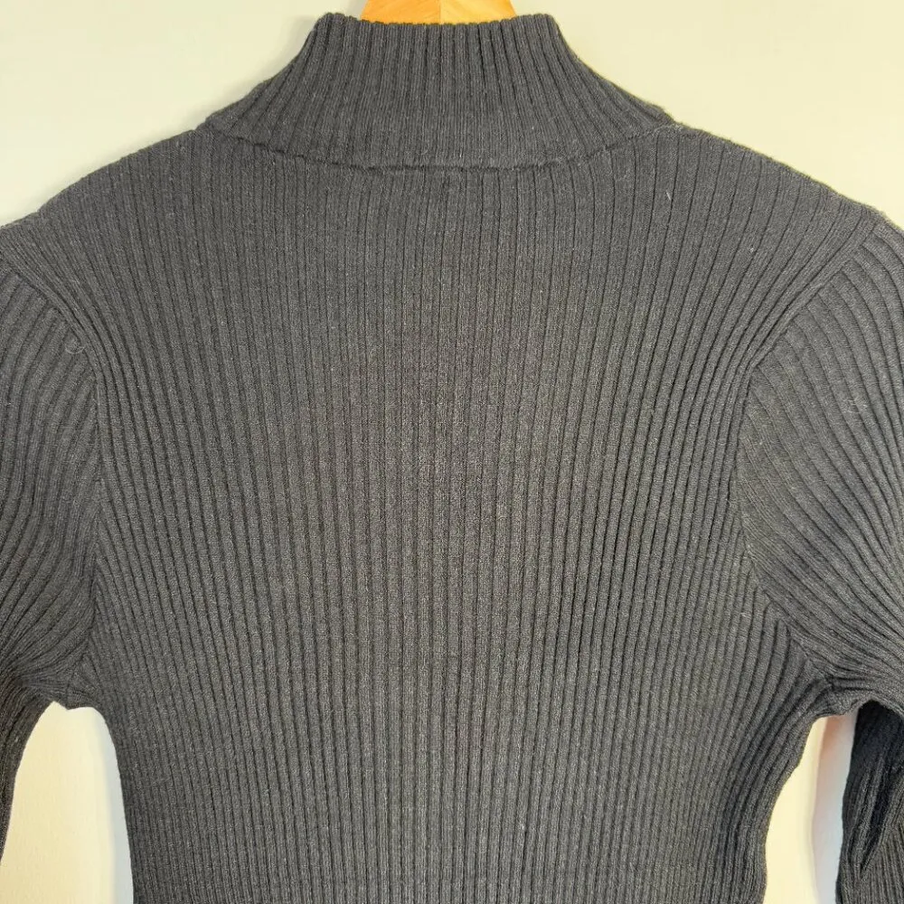 Magaschoni Long Sleeve Mock Neck Knit Sweater Dress Women's Medium Black Slits - Image 11