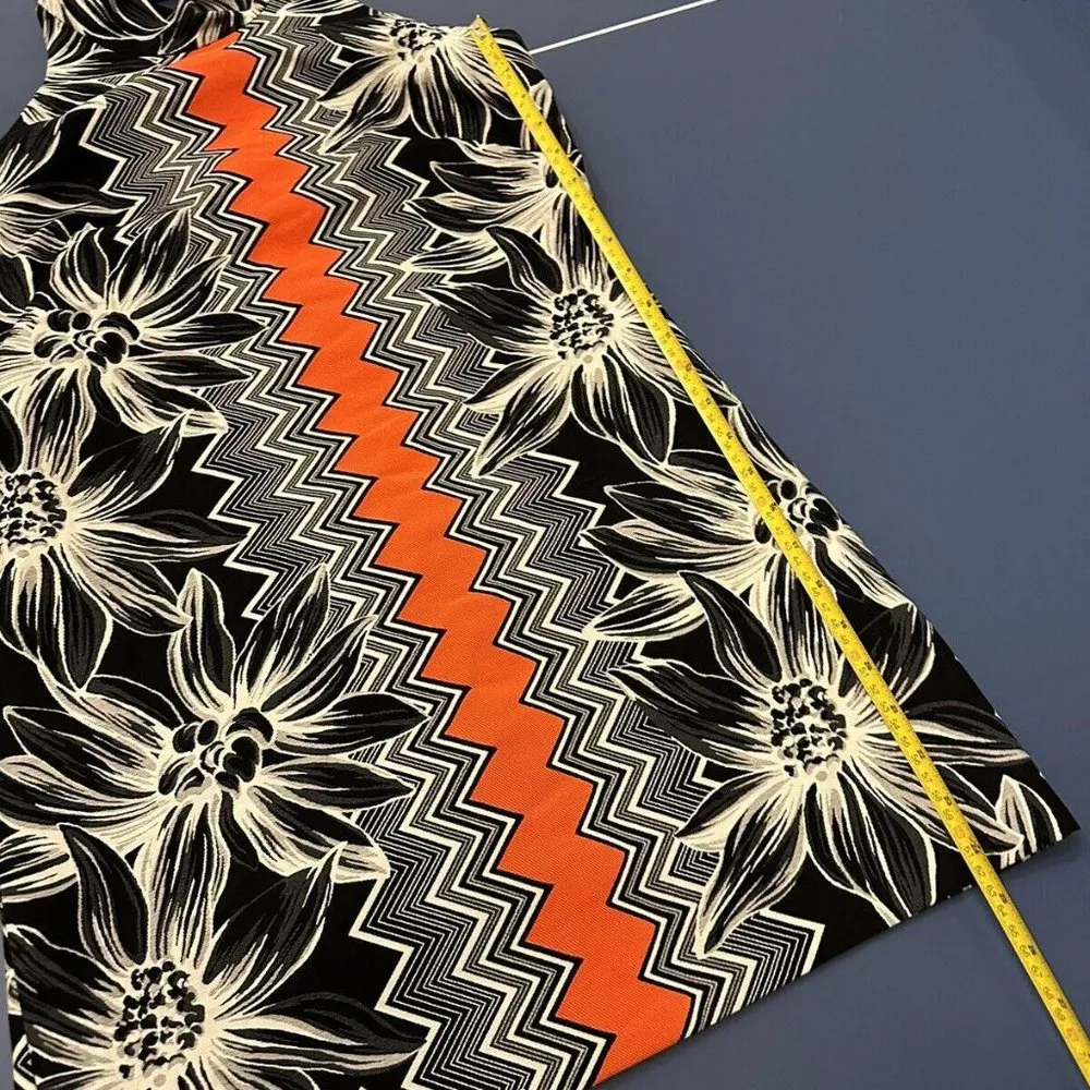 Designer Milly Floral Aesthetic Chevron Black / White / Orange Halter Dress Sz 4 - Image 9