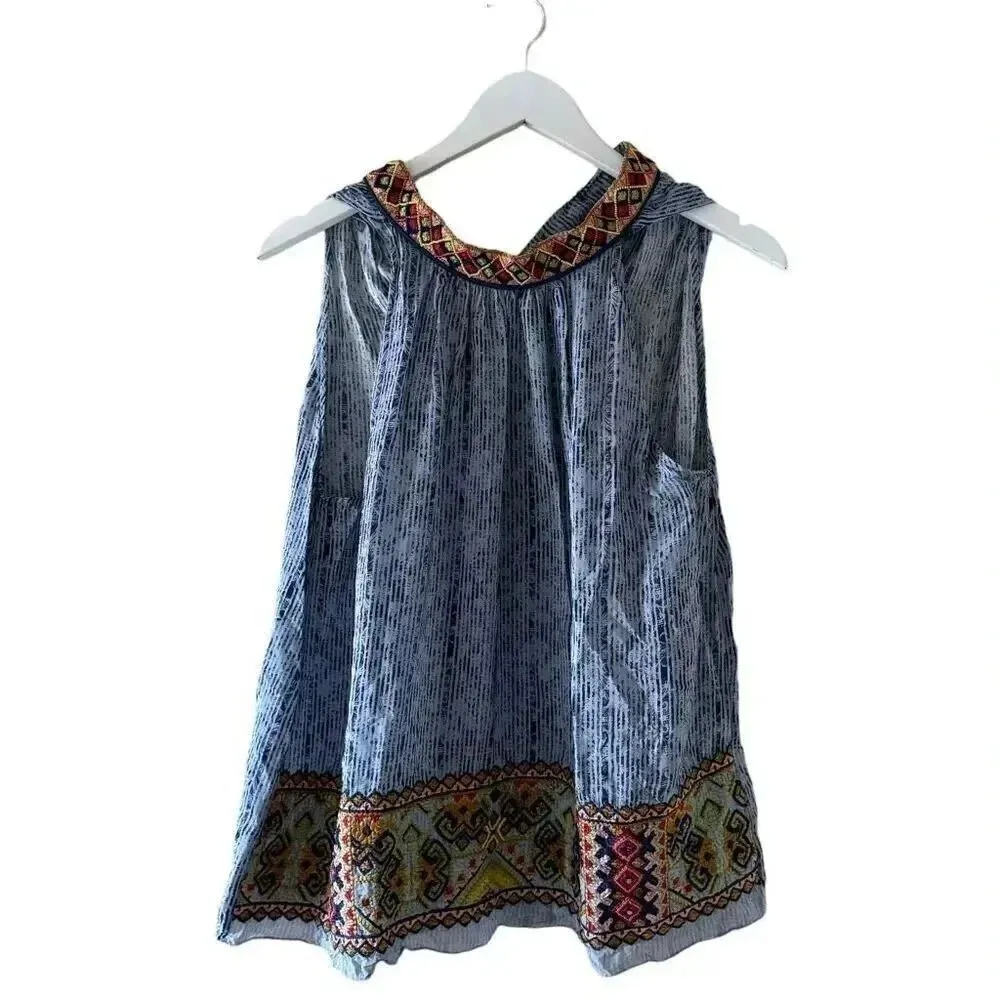 Anthropologie Bhanuni by Jyoti Jina Blue Halter Gypsy Beaded Sz XS #2121 - Image 2