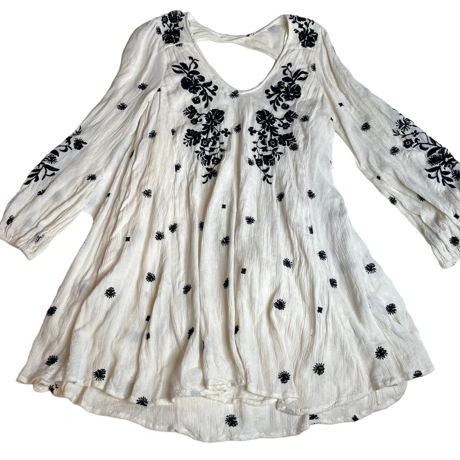 FREE PEOPLE Ivory Flora Embroidered Long Sleeve‎ Sweet Tennessee Mini Dress XS - Image 3