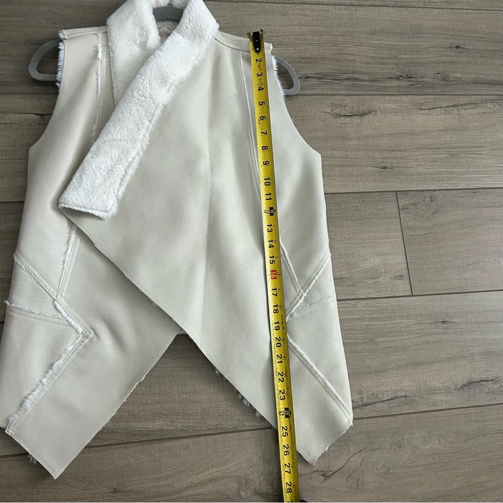 BLANKNYC Drape Front Ivory Cream Faux Vegan Leather Shearling Sleeveless Vest S - Image 8