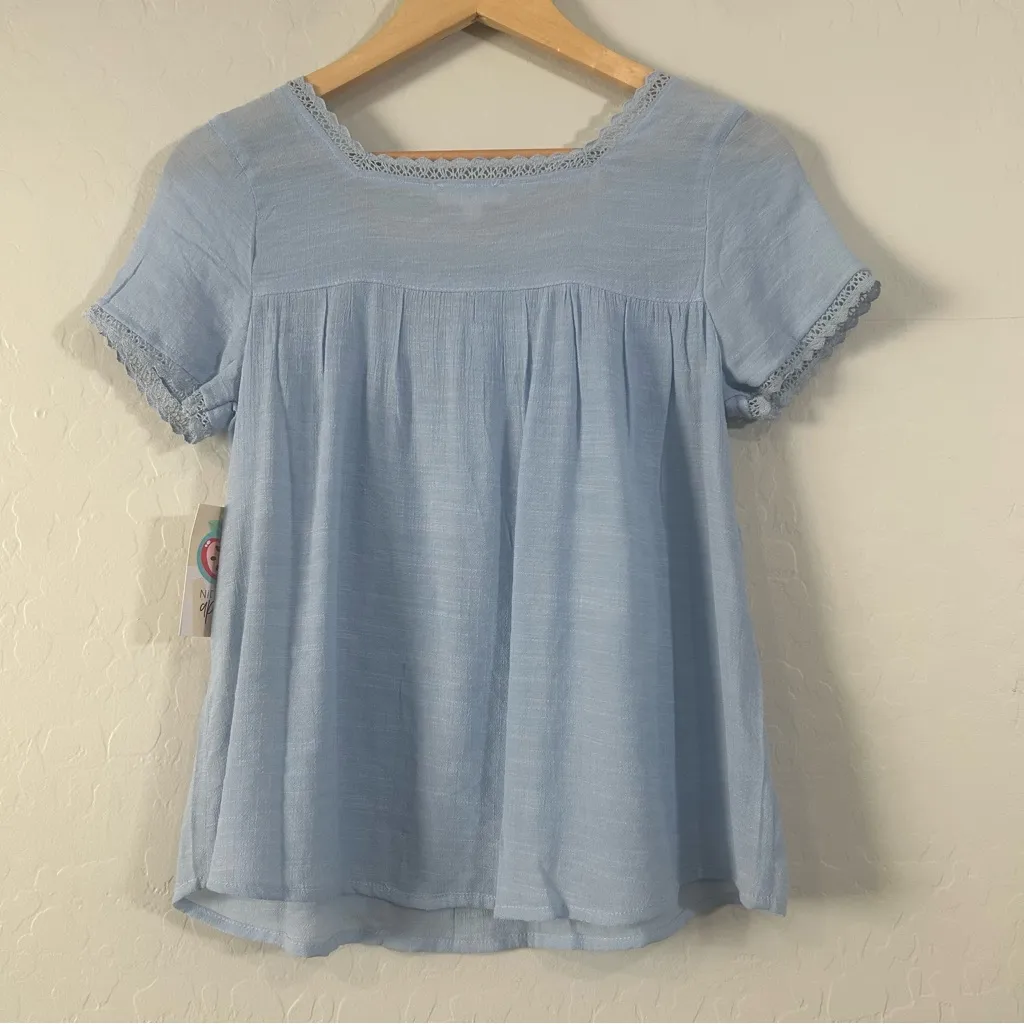 Blu Pepper  Embroidered Boho Peasant Top NWT Women’s Small Light Blue Floral - Image 6