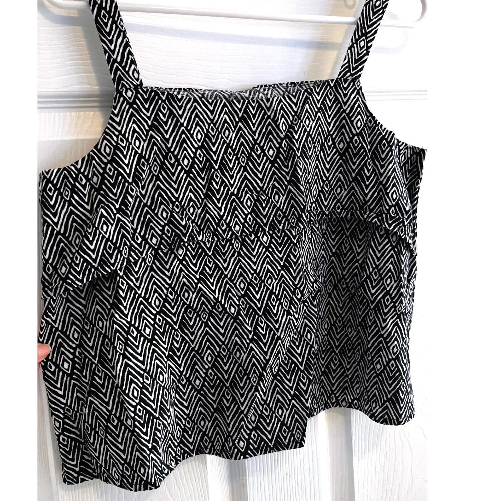 Maison Jules Geometric Print Tank Top Womens Medium Black White Linen Blend - Image 2