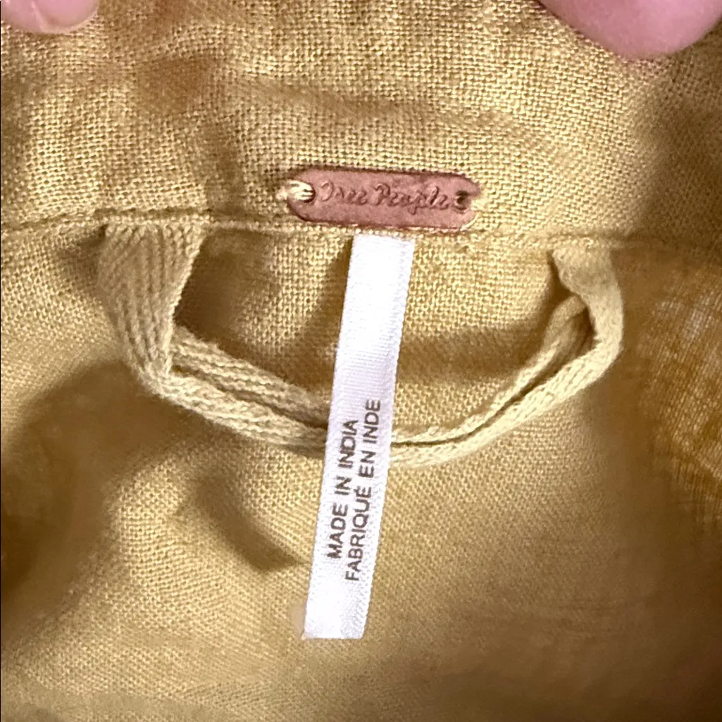 Free People Citron (Yellow-Green) Take Me With You Linen Shirt, size M - Image 4