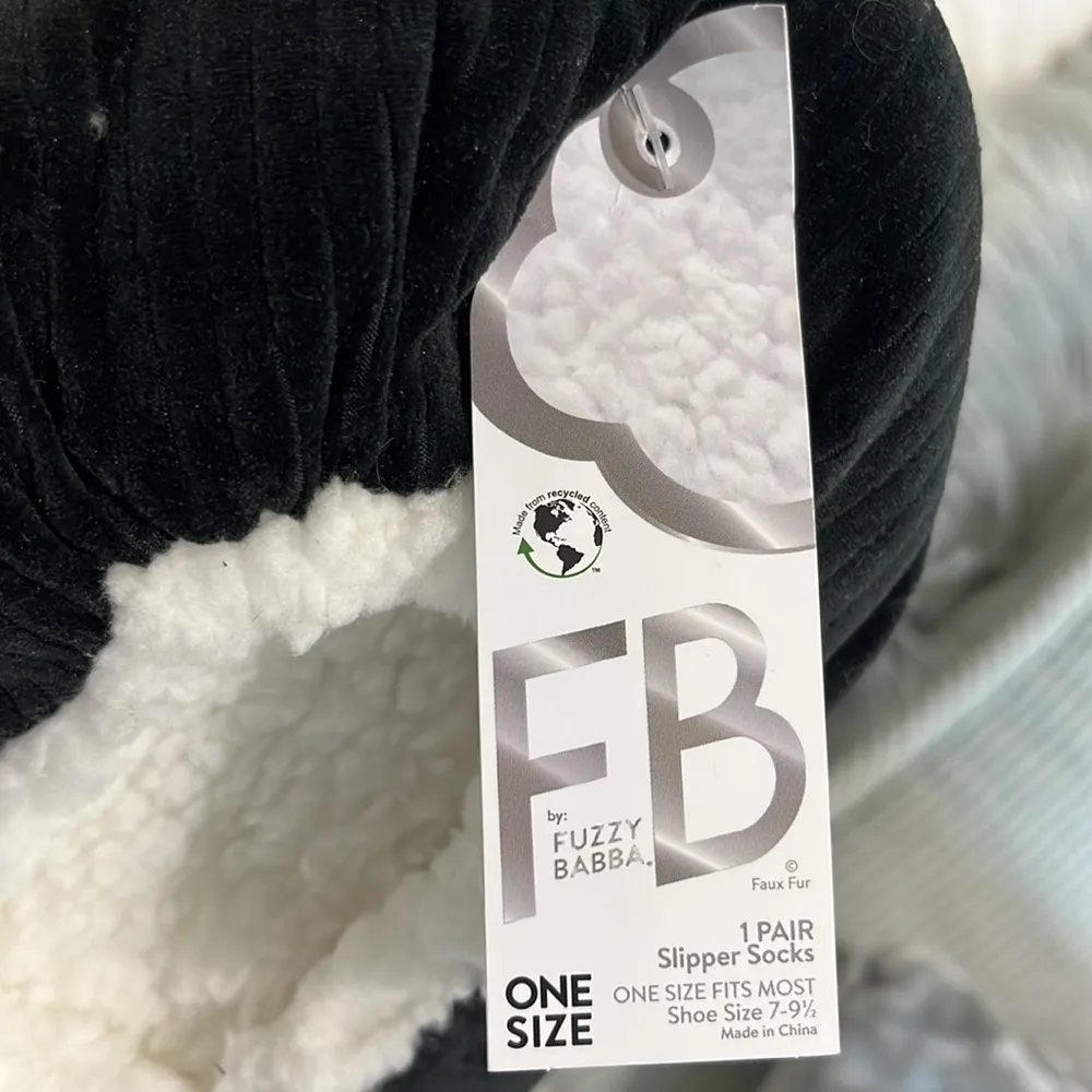 Fuzzy Bubba Puppy Dog Slippers Black White Comfy Womens New - Image 7