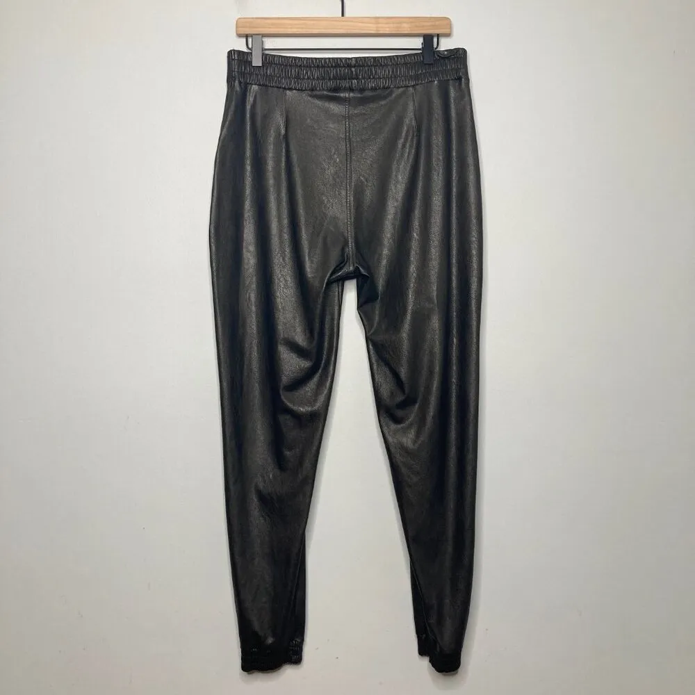 Pants Womens Large Black Faux Leather Jogger Stretch Sport Edgy Athleisure - Image 2