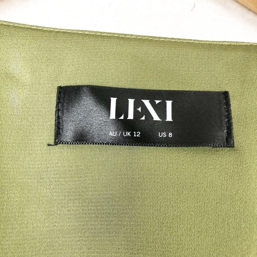 Lexi Clothing Marigold Maxi Dress Size 8 Green Satin Wrap Cut Out Back Gown - Image 6