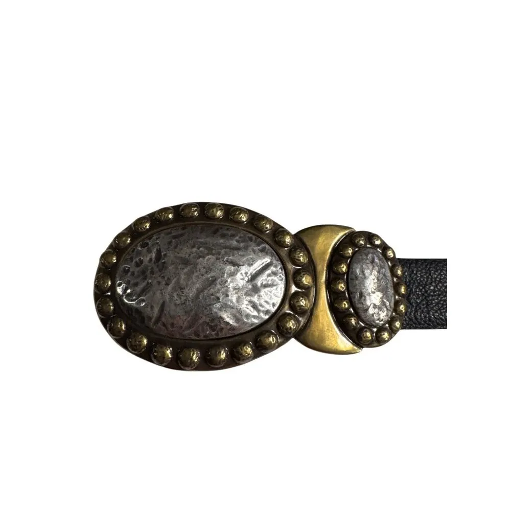 Chicos Womens Black Leather Belt W/ Two-Tone Decorative Buckle S/M SKU 6989 - Image 6