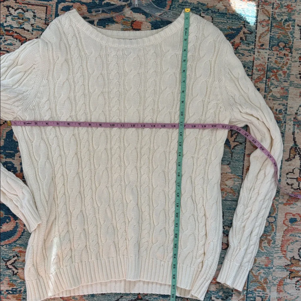 Lands' End Ivory Cable Knit Drifter Sweater Size Large Tall Fisherman Nautical White - Image 9