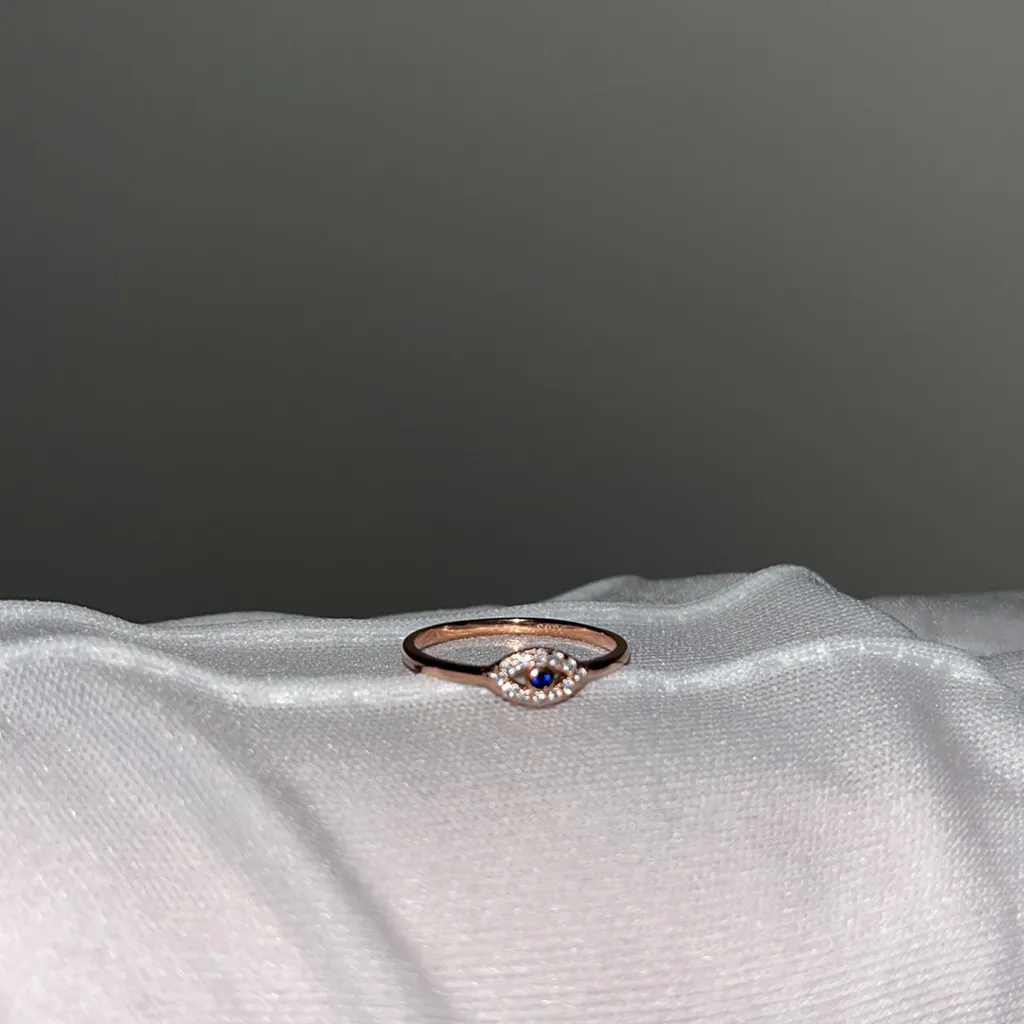 18k rose gold tone silver evil eye 🧿 ring Size 6 - Image 6