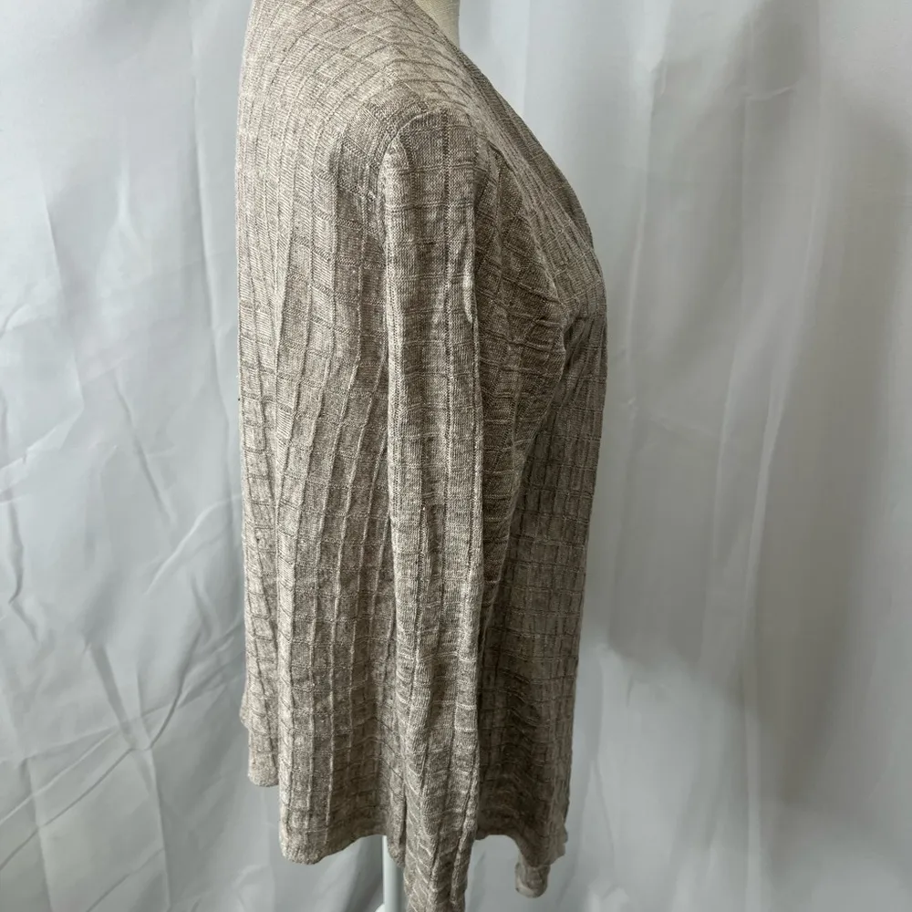 Eileen Fisher oatmeal waffle knit linen cardigan - Image 9