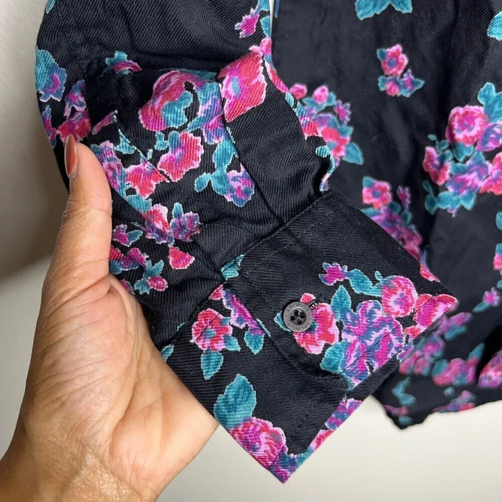 Billabong Women's Floral Button-Up Shirt Size S 100% Cotton Black‎ & Pink - Image 4