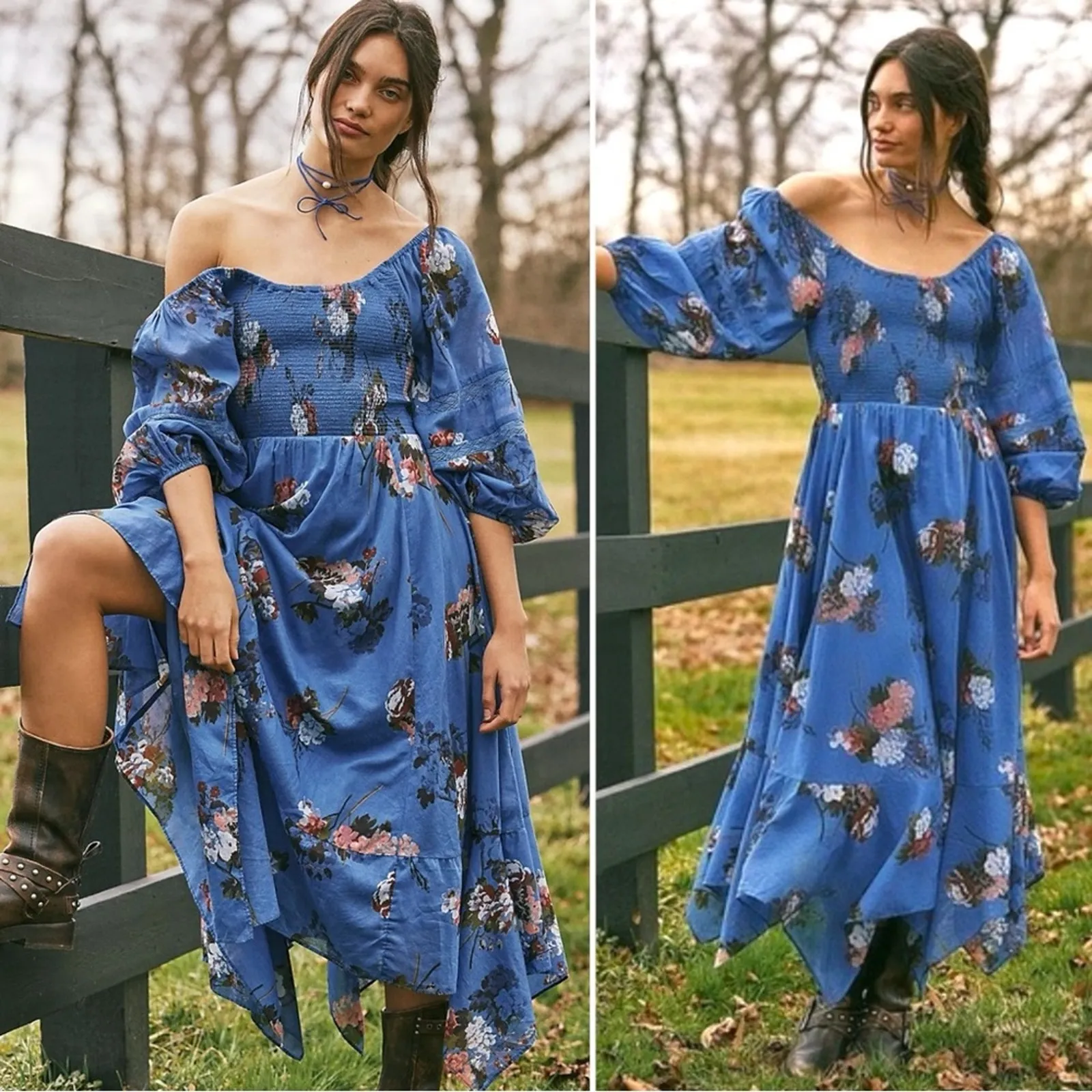 Free People Bohemian Witchy Fairy Morning Glory Maxi Dress Bluebell Large NWT - Image 3