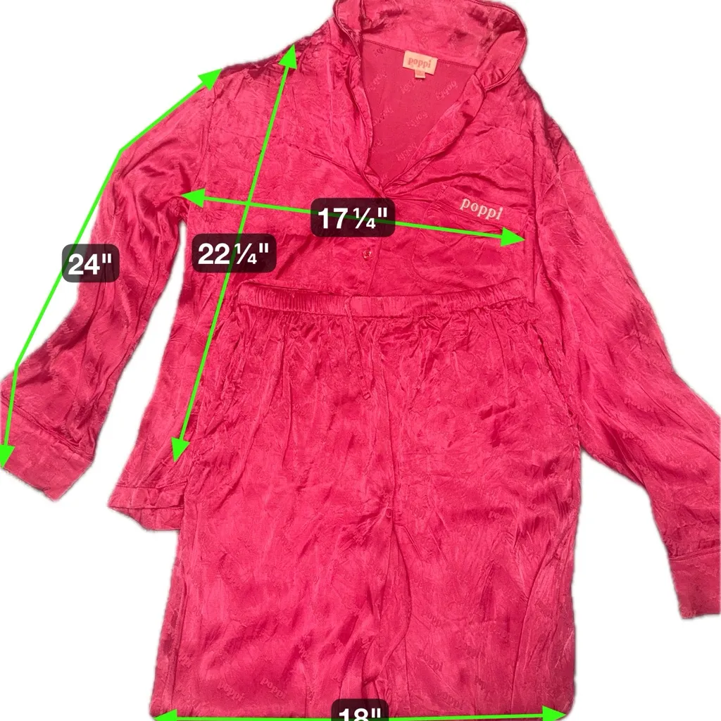 Poppi Vibrant Pink Silky Women's Pajama Shirt & Pant size S - Image 9