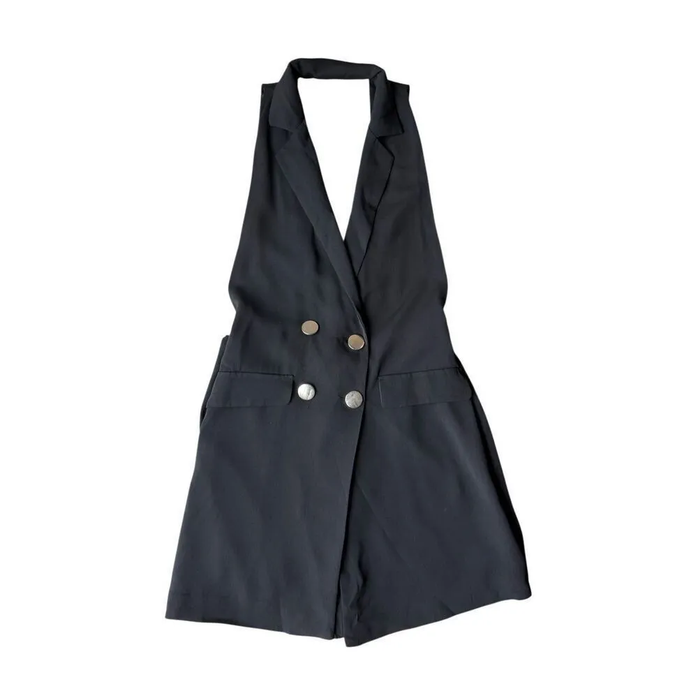 ZARA Black Sleeveless Double-Breasted Playsuit Romper Size XS - Image 8