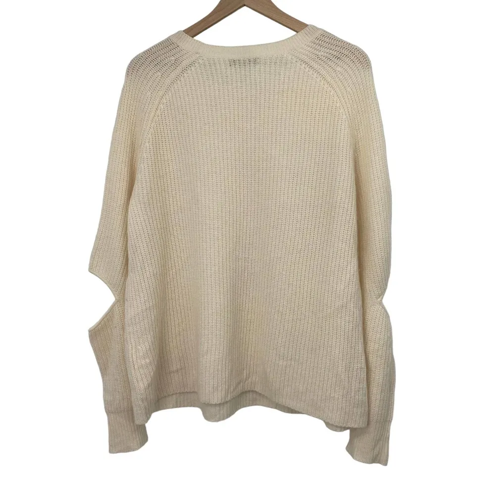Aqua Cashmere Ribbed Crewneck Pullover Sweater Arm Cut outs Ivory Womens Large - Image 3