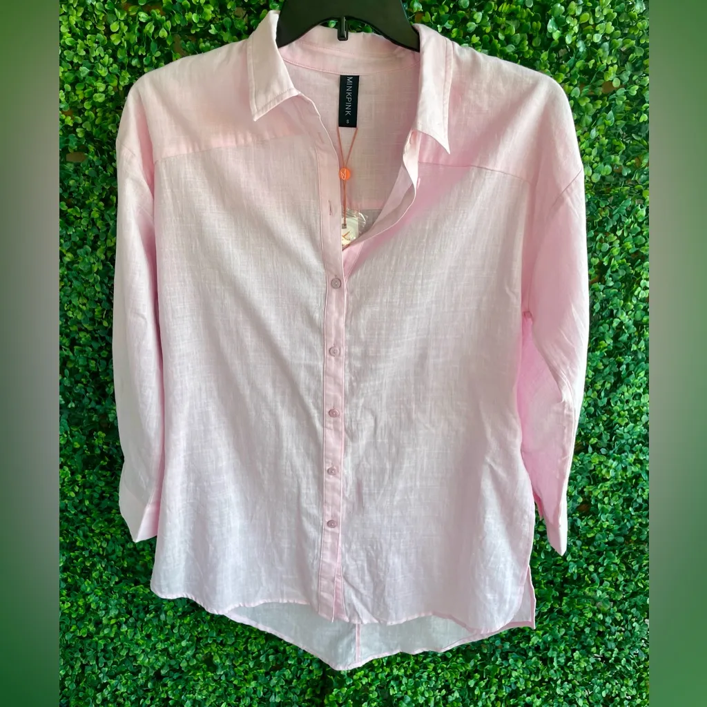 MinkPink Carlo Beach Shirt/Dress In Ice Pink | Women’s Oversized Small - NWT - Image 6