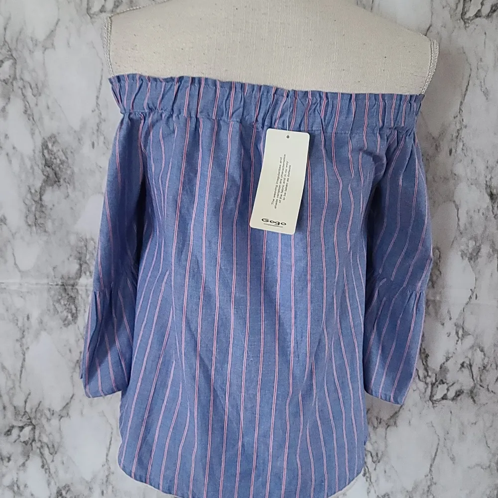 Indulge striped off shoulder blouse size large - Image 3