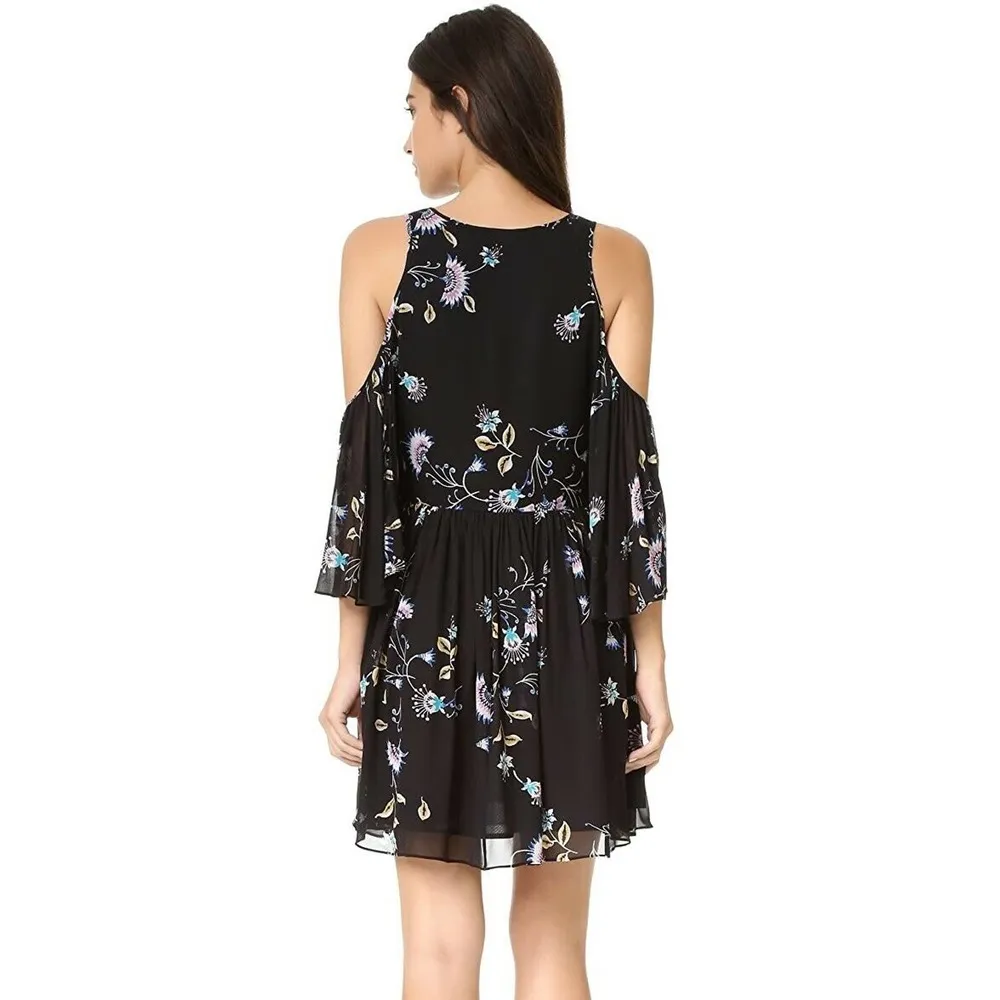 REBECCA MINKOFF Robbie Shift Dress Tropical Vine Black Cold Shoulder Medium NWT - Image 4