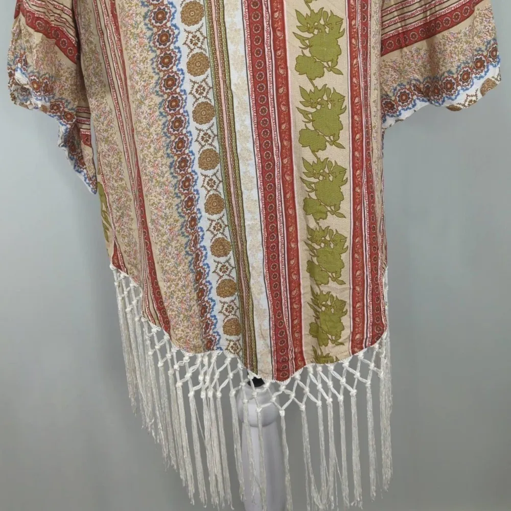 Hippie Love Womens Kimono Multicolored Printed‎ Fringe S - Image 8