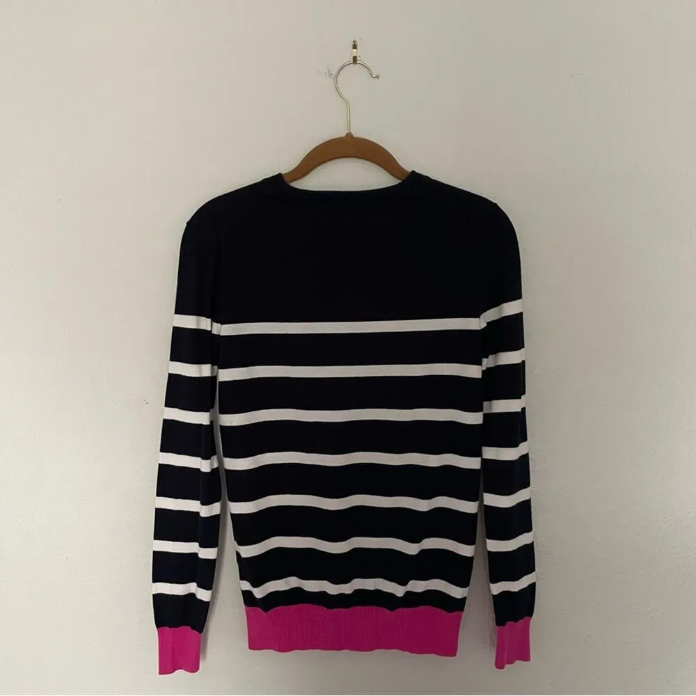 J.Crew Striped Colorblock Sweater Navy, White, & Cream V-neckline - Image 3