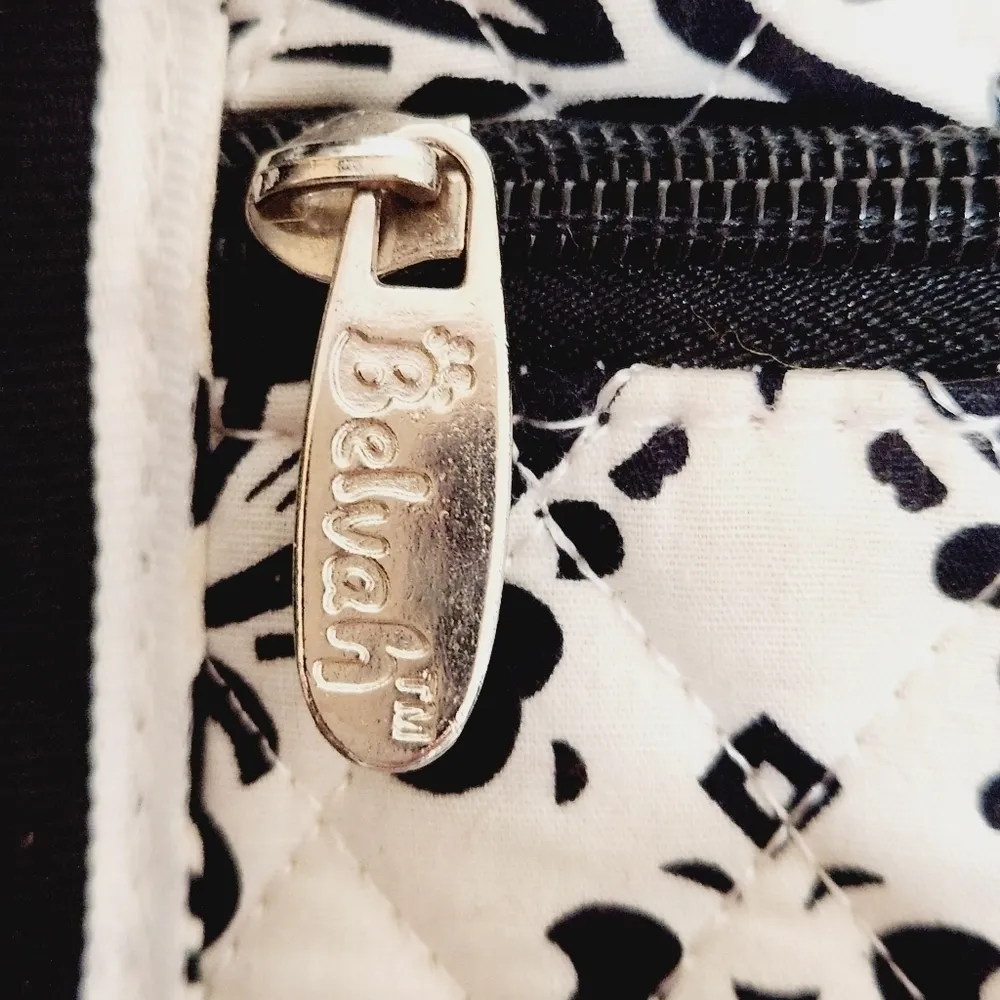 BELVAH Quilted White & Black Floral Duffle Bag With An A Stitched in Red - Image 6