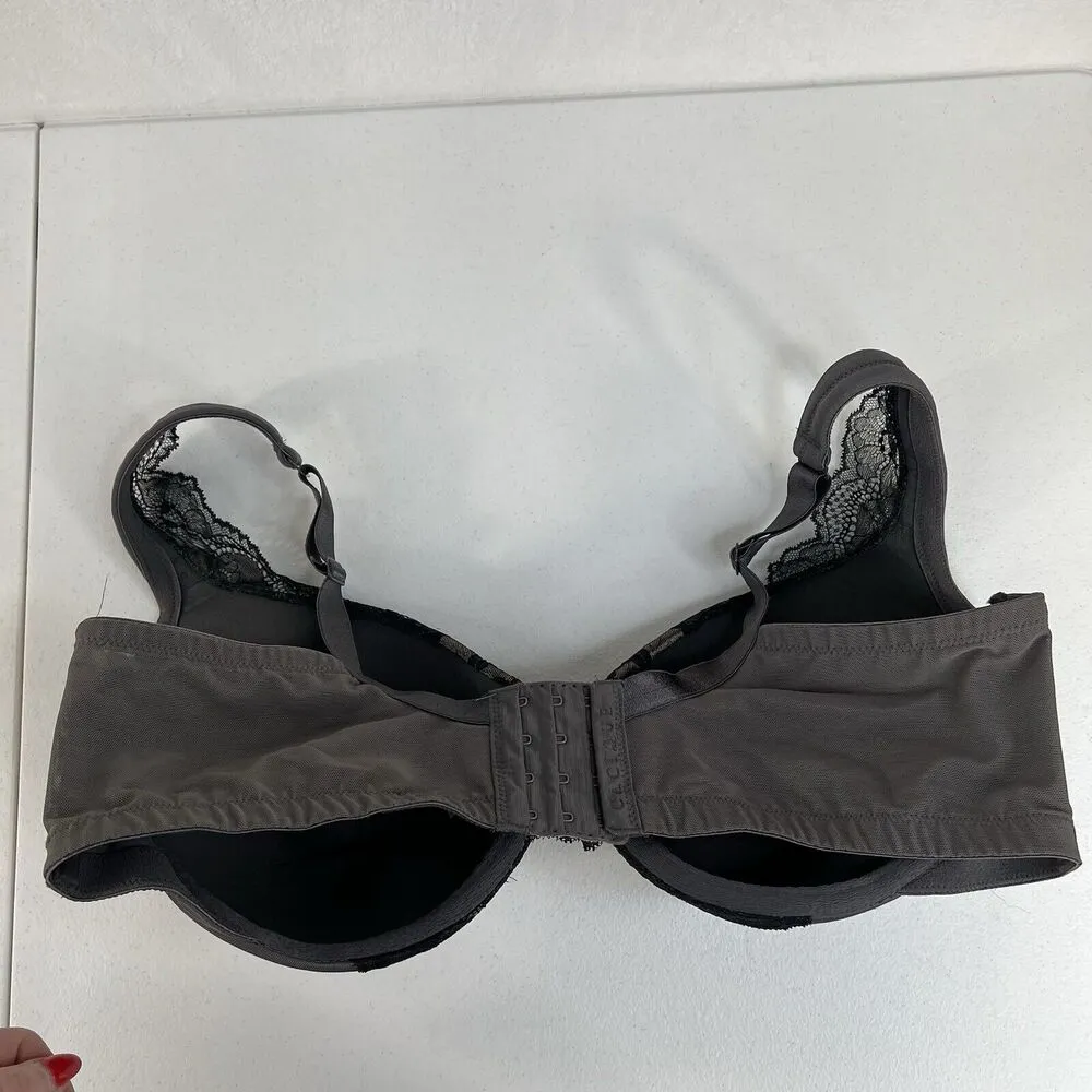 Cacique 42DD Smooth Lightly Lined Full Coverage Bra With Lace Gray Pink Bow - Image 6