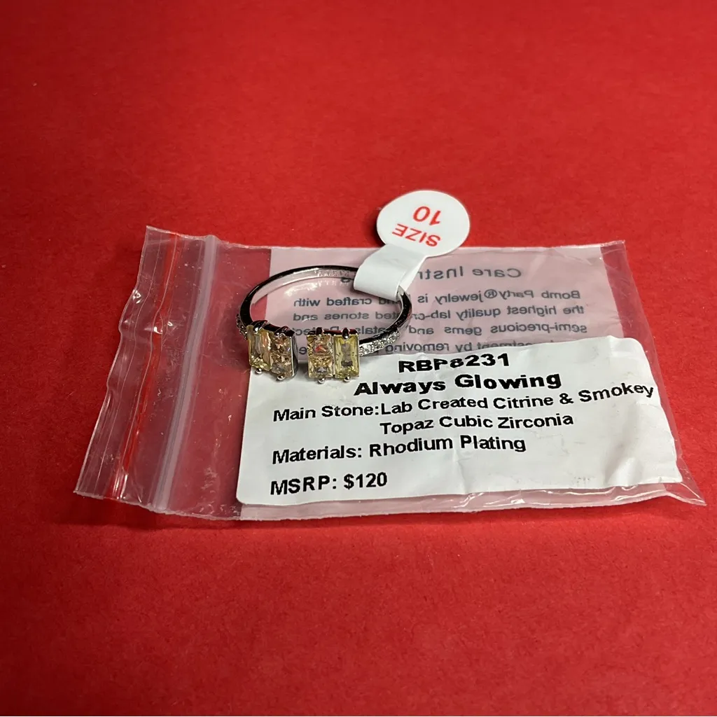 Bomb Party RBP8231 “Always Glowing” LC Citrine & CZ on Rhodium Size 10 Ring NWT Yellow - Image 5