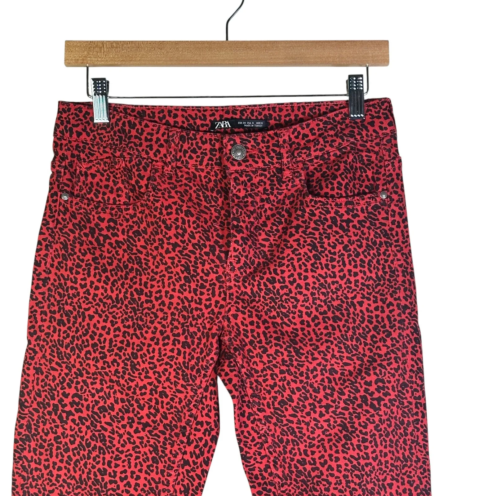 Zara Skinny Jeans Women's Size 6 Red Leopard Print Denim - Image 2