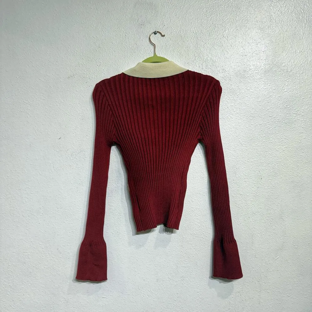 SheIn  Burgundy Button Front Sweater Sz 2 - Image 7
