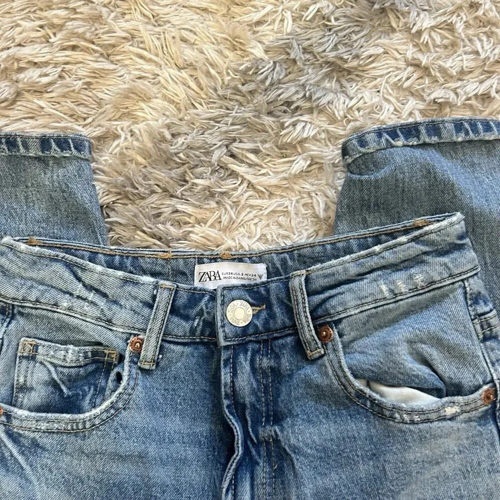ZARA  Jeans Womens 2 EUR 34 Blue Straight Leg Denim Blue Grunge Skater - Image 7