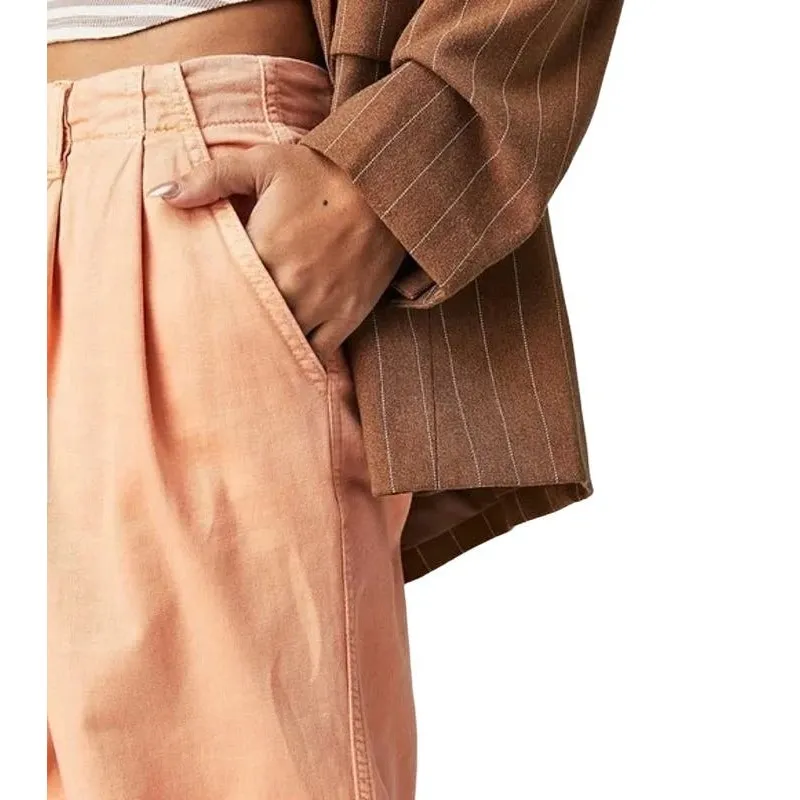 NEW Free People Addy Wide Leg Chino Pants Coral Pink Size 8 Elevated Basic Boho - Image 10