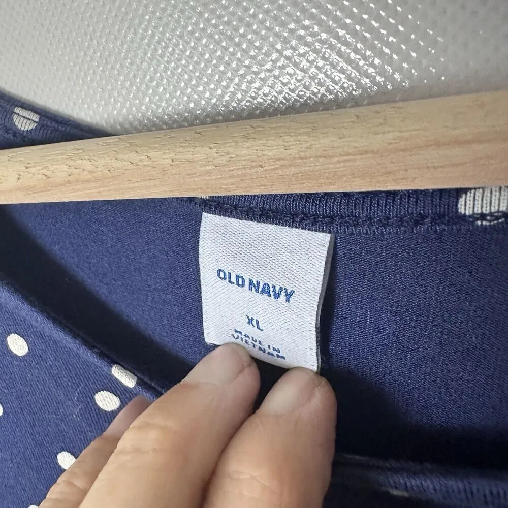 Old Navy Dress Swing Sleeveless Dot Jersey Knit Navy Casual Comfort Beac… - Image 3