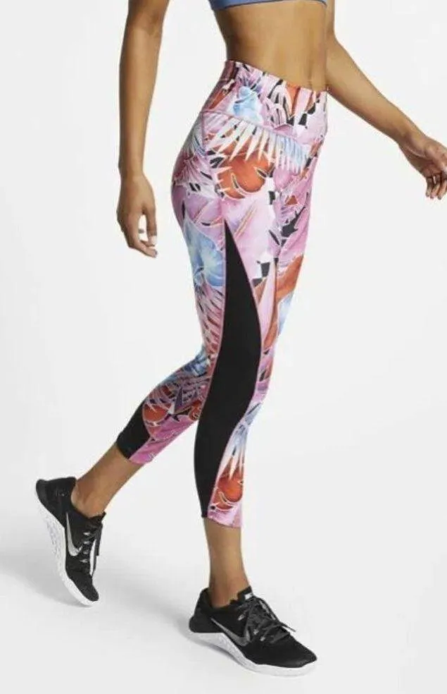 NWOT Nike Women’s Dri-Fit Multicolor Tropical Cropped Leggings Size M - Image 2