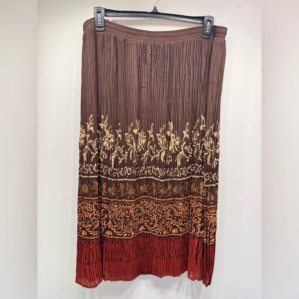 Vintage Y2K Boho Jewel Tone Plisse Pleated Skirt Pull On Hippie Gypsy Size 16 Brown - Image 2
