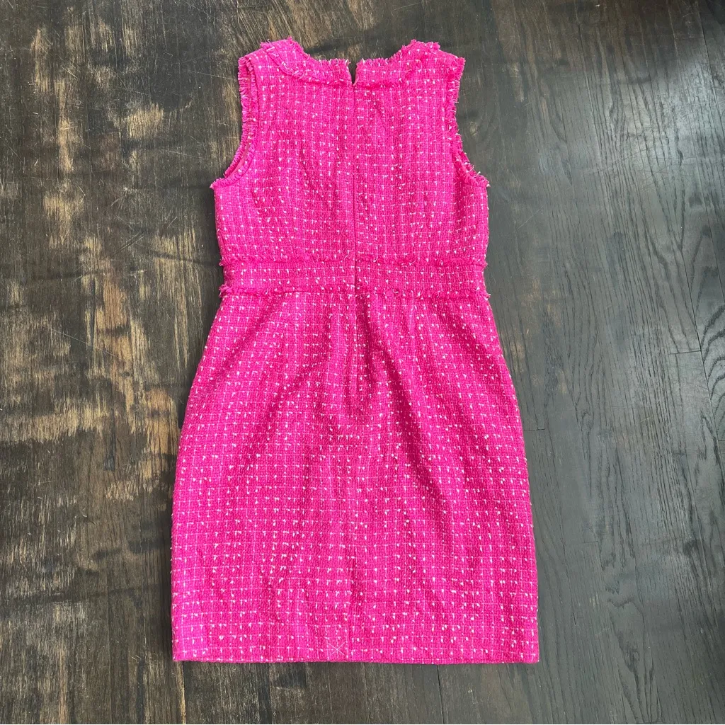 Women’s New J. Crew Pink Tweed V-neck sheath sleeveless dress fringe sz 10 - Image 3
