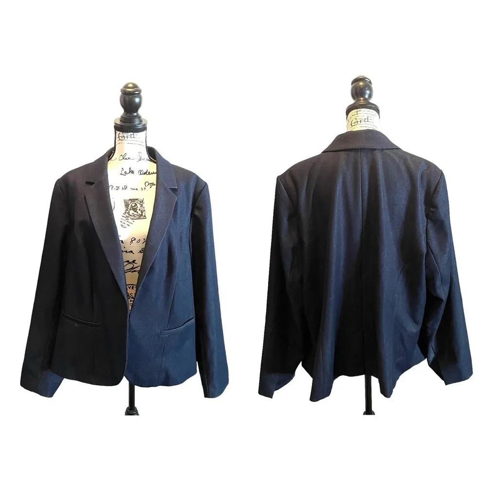 Lane Bryant Denim Chambray Blazer Jacket Dark Blue Plus Size 28 Oversized Office - Image 11