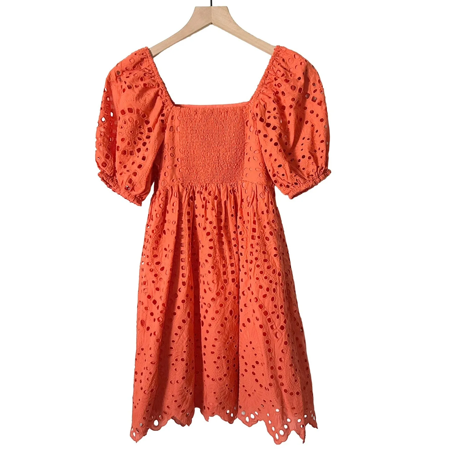 Tuckernuck Hyacinth House Orange Eyelet Clara Mini Dress Puff Sleeve XXS - Image 3