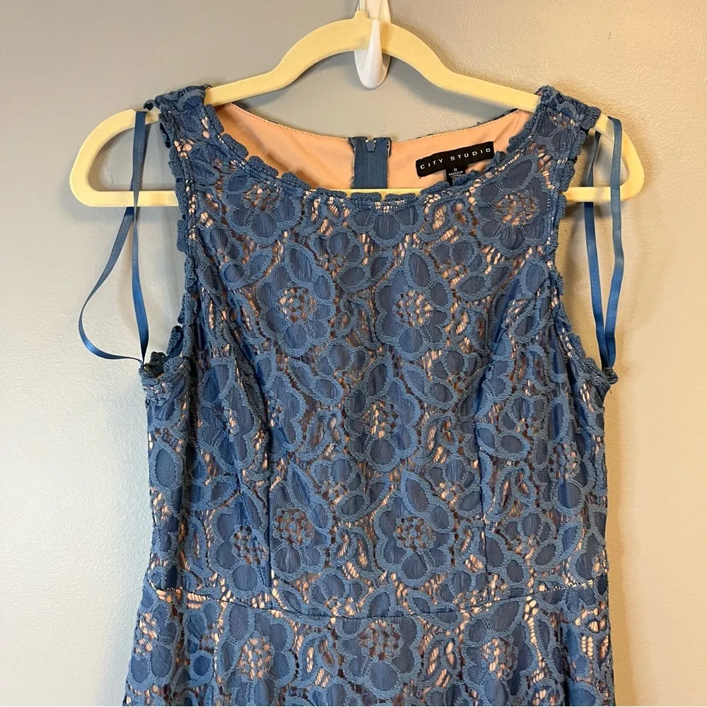 City Studio Dress Blue Lace Fit & Flare Dress Juniors Sz 11 EUC Homecoming Prom - Image 3
