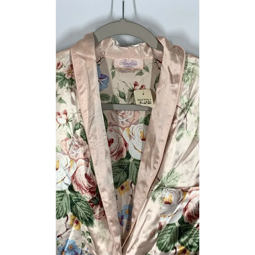 Amelia's Womens Floral Button Front Long Sleeve Satin Nightdress Multi Large NWT Pink - Image 4