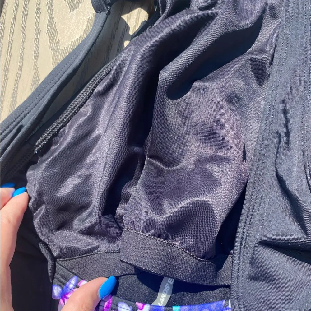 Lands end size 8 black purple floral high neck one piece modest swimsuit - Image 3