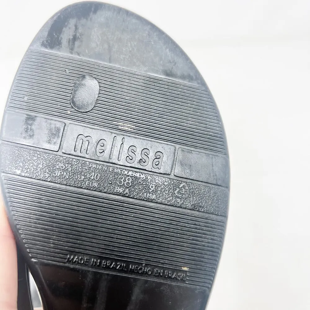 [Melissa] Black Jelly Sandals Rubber Flip Flop Beige Flower Beach Thongs Size 9 - Image 11