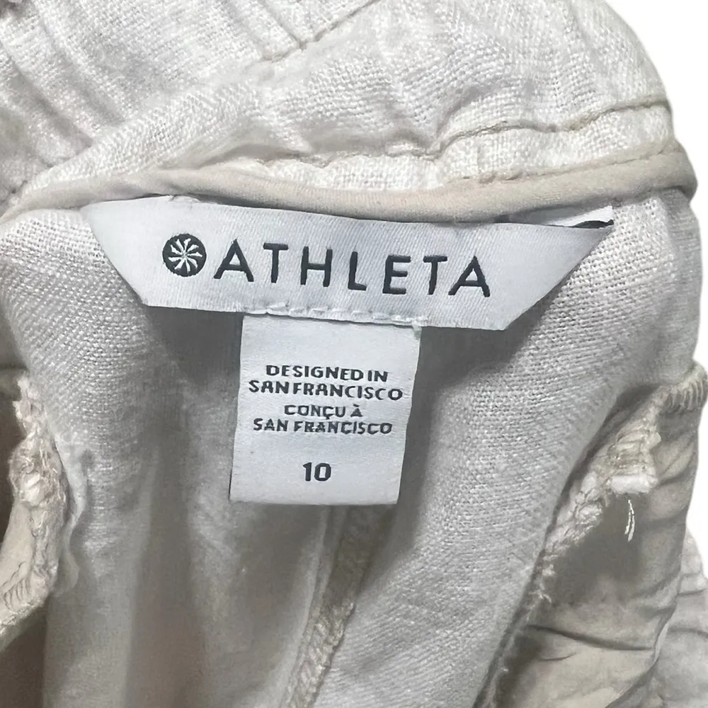 Athleta White Cabo Linen Leopard Print Zip Pockets Joggers Pants Size 10 - Image 12